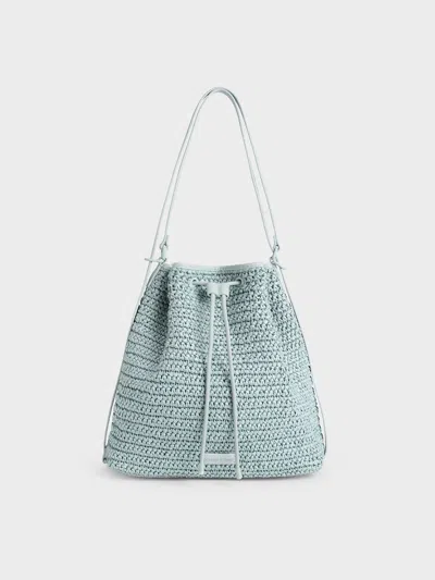 Charles & Keith - Neva Woven Two-way Bucket Bag In Sage Green