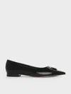 Charles & Keith - Nina Leather Pointed Cap-toe Flats In Black Box