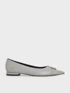 Charles & Keith - Nina Leather Pointed Cap-toe Flats In Grey