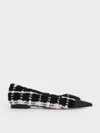 Charles & Keith - Nina Tweed & Leather Pointed Cap-toe Flats In Multi