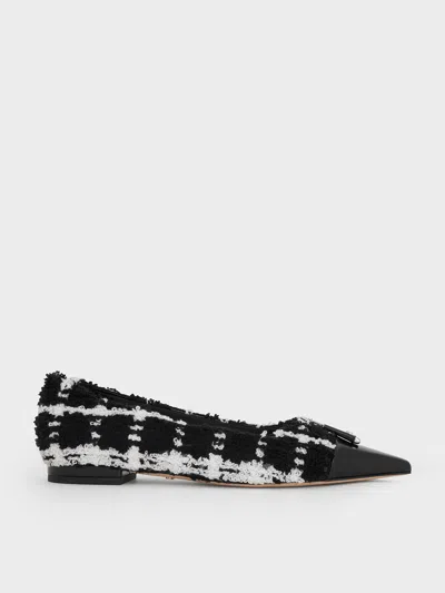 Charles & Keith - Nina Tweed & Leather Pointed Cap-toe Flats In Multi