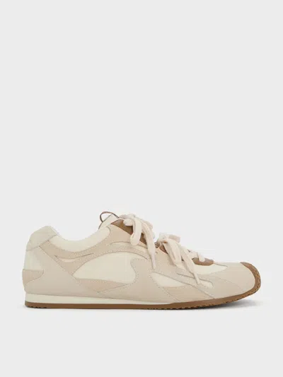 Charles & Keith - Nylon & Suede Double-lace Sneakers In Gray