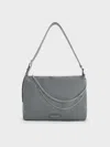 Charles & Keith - Nylon Chain-link Slouchy Shoulder Bag In Grey