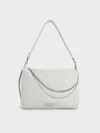 Charles & Keith - Nylon Chain-link Slouchy Shoulder Bag In Light Grey