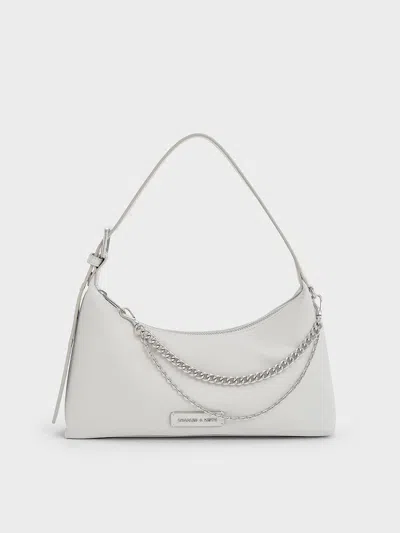Charles & Keith - Nylon Chain-link Trapeze Shoulder Bag In Black