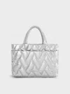 Charles & Keith - Nylon Chevron Boxy Tote Bag