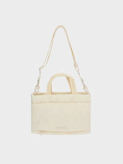 Charles & Keith - Nylon Chevron Boxy Tote Bag In Neutral