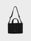 Charles & Keith - Nylon Chevron Boxy Tote Bag In Jet Black