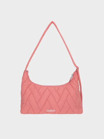 Charles & Keith - Nylon Chevron Shoulder Bag In Pink