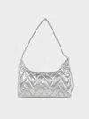 Charles & Keith - Nylon Chevron Shoulder Bag In Silver