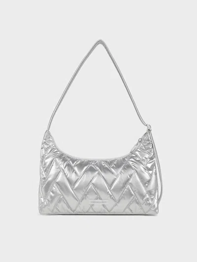 Charles & Keith - Nylon Chevron Shoulder Bag In Metallic