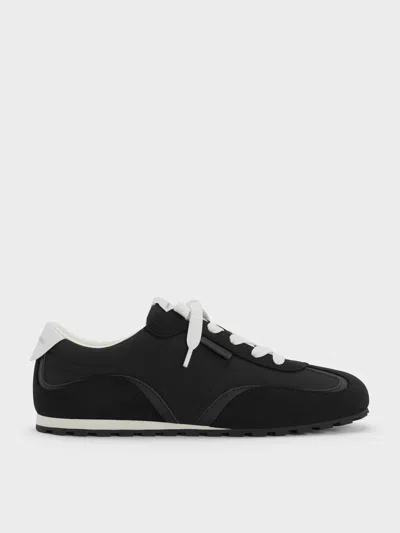 Charles & Keith - Nylon Contrast-panel Lace-up Sneakers In Black