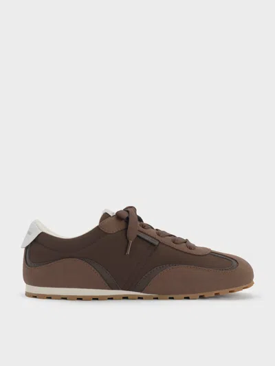 Charles & Keith - Nylon Contrast-panel Lace-up Sneakers In Brown