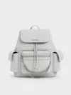 Charles & Keith - Nylon Puffy Chain-link Backpack In Light Grey
