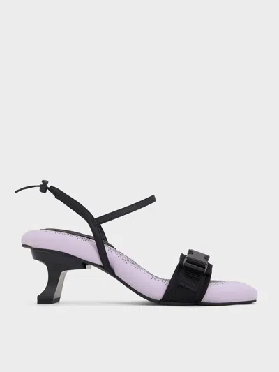 Charles & Keith - Nylon Wave-edge Sculptural-heel Sandals In Purple