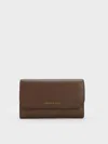 Charles & Keith Magnetic Front Flap Long Wallet In Dark Brown
