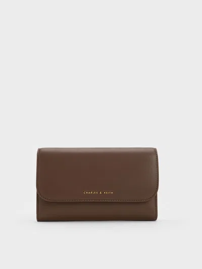 Charles & Keith Magnetic Front Flap Long Wallet In Dark Brown