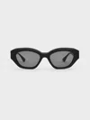 Charles & Keith Recycled Acetate Geometric-frame Cateye Sunglasses In Black