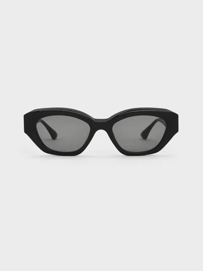 Charles & Keith Recycled Acetate Geometric-frame Cateye Sunglasses In Black