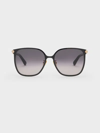 Charles & Keith - Ophelia Metallic-accent Square Sunglasses In Black