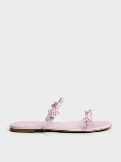 Charles & Keith - Orinda Knot-pearl Slide Sandals In Pink
