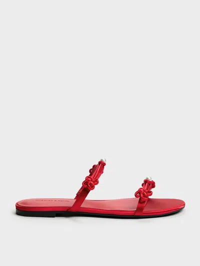 Charles & Keith - Orinda Knot-pearl Slide Sandals In Red