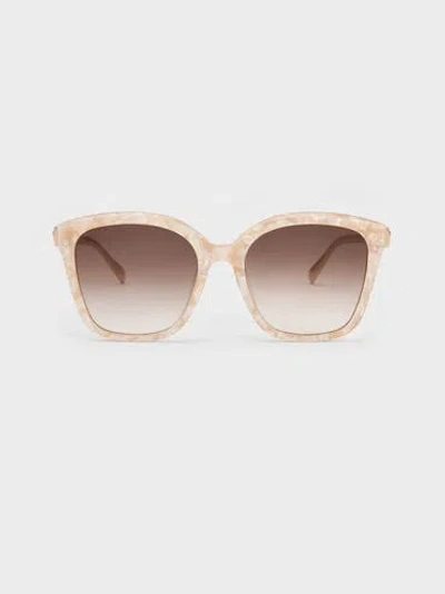 Charles & Keith Oversized Square Acetate Sunglasses In Peach