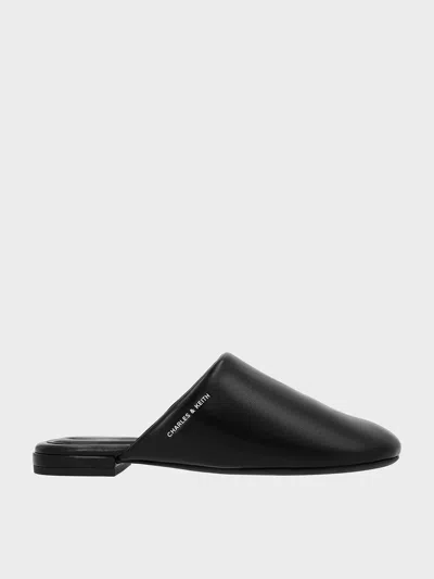 Charles & Keith - Padded Covered Flat Mules In Black