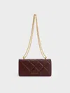 Charles & Keith Paffuto Chain Handle Quilted Long Wallet In Dark Chocolate