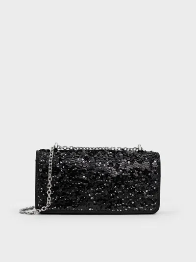 Charles & Keith - Paffuto Sequinned Wallet On Chain In Black