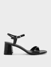 Charles & Keith - Patent Ankle-strap Block-heel Sandals In Black