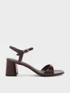 Charles & Keith - Patent Ankle-strap Block-heel Sandals In Brown