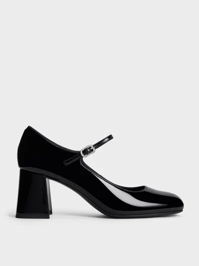 Charles & Keith - Patent Block-heel Mary Jane Pumps In Black Patent