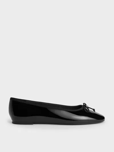 Charles & Keith - Patent Bow Ballet Flats In Black Patent
