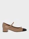 Charles & Keith - Patent Bow Cap-toe Mary Jane Pumps In Caramel