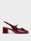 Charles & Keith - Patent Bow Crystal-pearl Slingback Mary Jane Pumps In Burgundy
