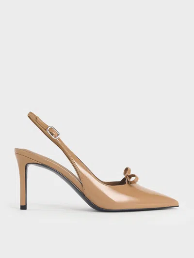 Charles & Keith - Patent Bow Slingback Pumps In Caramel