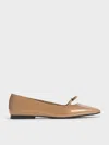 Charles & Keith - Patent Bow Square-toe Ballet Flats In Caramel