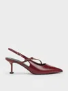 Charles & Keith - Patent Buckled Sculptural-heel Slingback Pumps In Red
