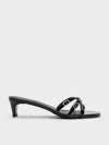 Charles & Keith - Patent Buckled Strappy Kitten-heel Mules In Black Patent