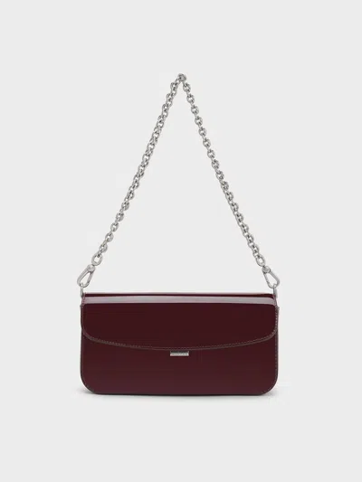 Charles & Keith - Patent Chain-handle Shoulder Bag In Burgundy