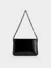 Charles & Keith - Patent Chain-handle Shoulder Bag In Jet Black