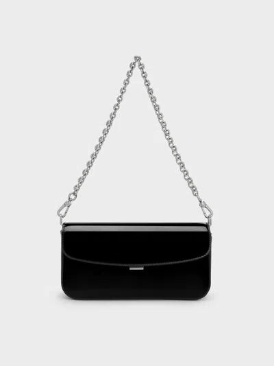 Charles & Keith - Patent Chain-handle Shoulder Bag In Black
