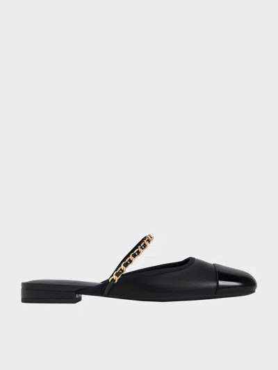 Charles & Keith - Patent Chain-strap Mules In Black