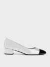 Charles & Keith - Kleo Patent Contrast Cap-toe Pumps In Silver