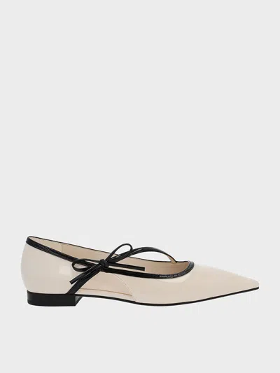 Charles & Keith - Patent Contrast-trim Pointed-toe Bow-strap Flats