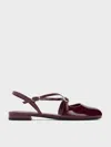 Charles & Keith - Patent Crossover Buckled Slingback Flats In Burgundy