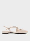 Charles & Keith - Patent Crossover Buckled Slingback Flats In Nude