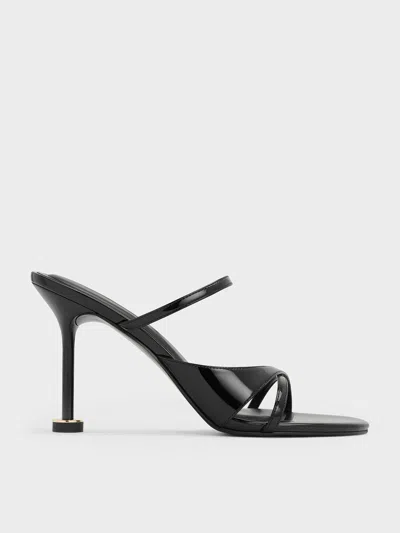 Charles & Keith - Patent Crossover Sculptural-heel Strappy Mules In Black