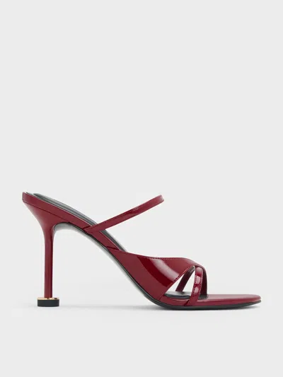 Charles & Keith - Patent Crossover Sculptural-heel Strappy Mules In Red